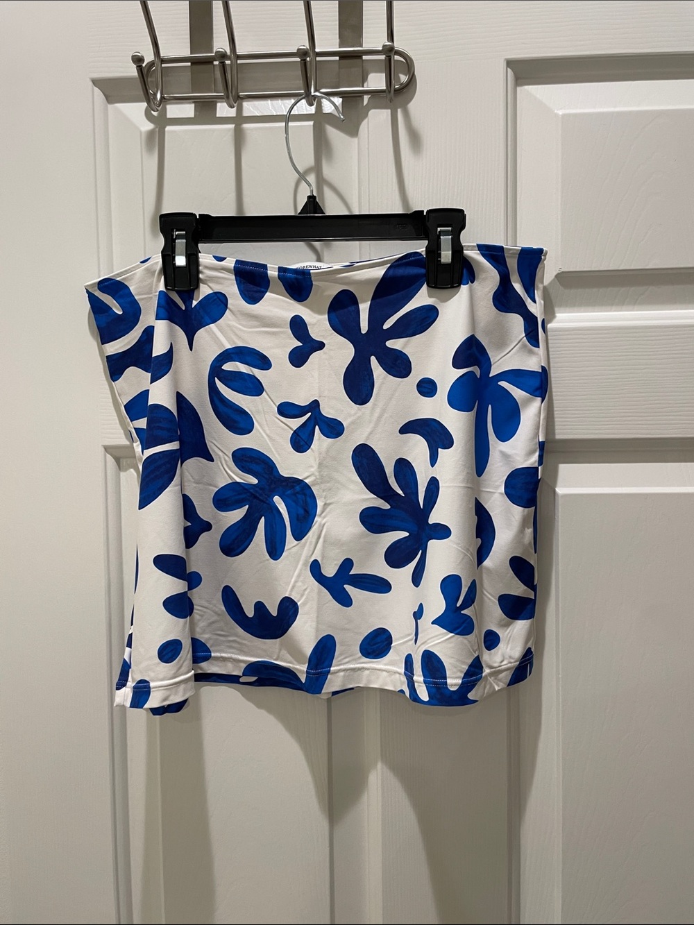 WeWoreWhat White Swim Skirt Coverup with Bold Blue Abstract Print